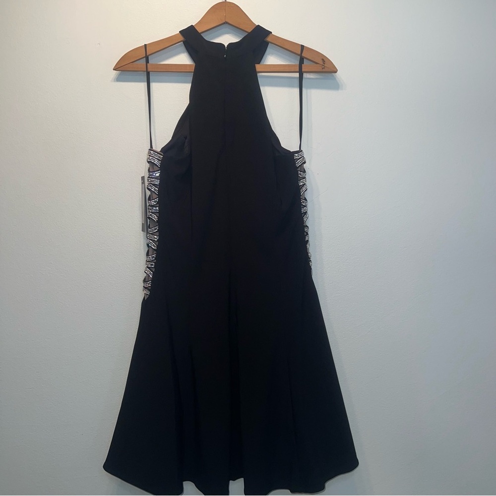 NWTS Avery G Black Cocktail Lined Dress Side Cutouts w Rhinestones & Mesh Size 8